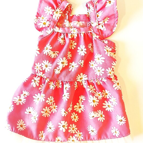 Pink Dog Dress with White Daisies, Ruffle Trim, Size XS - Picture 7 of 7